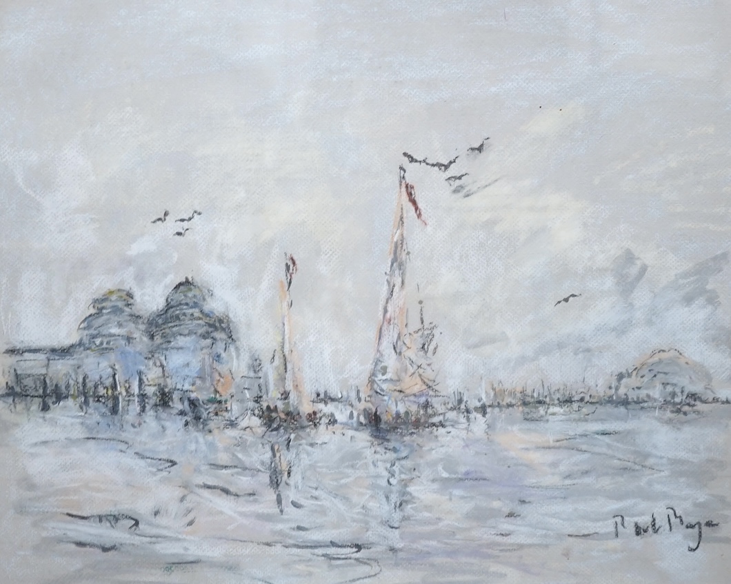 Paul Lucien Maze (French, 1887-1979), pastel, Coastal view with sailing boats, signed, 42 x 52cm. Condition - good, colours appear slightly muted